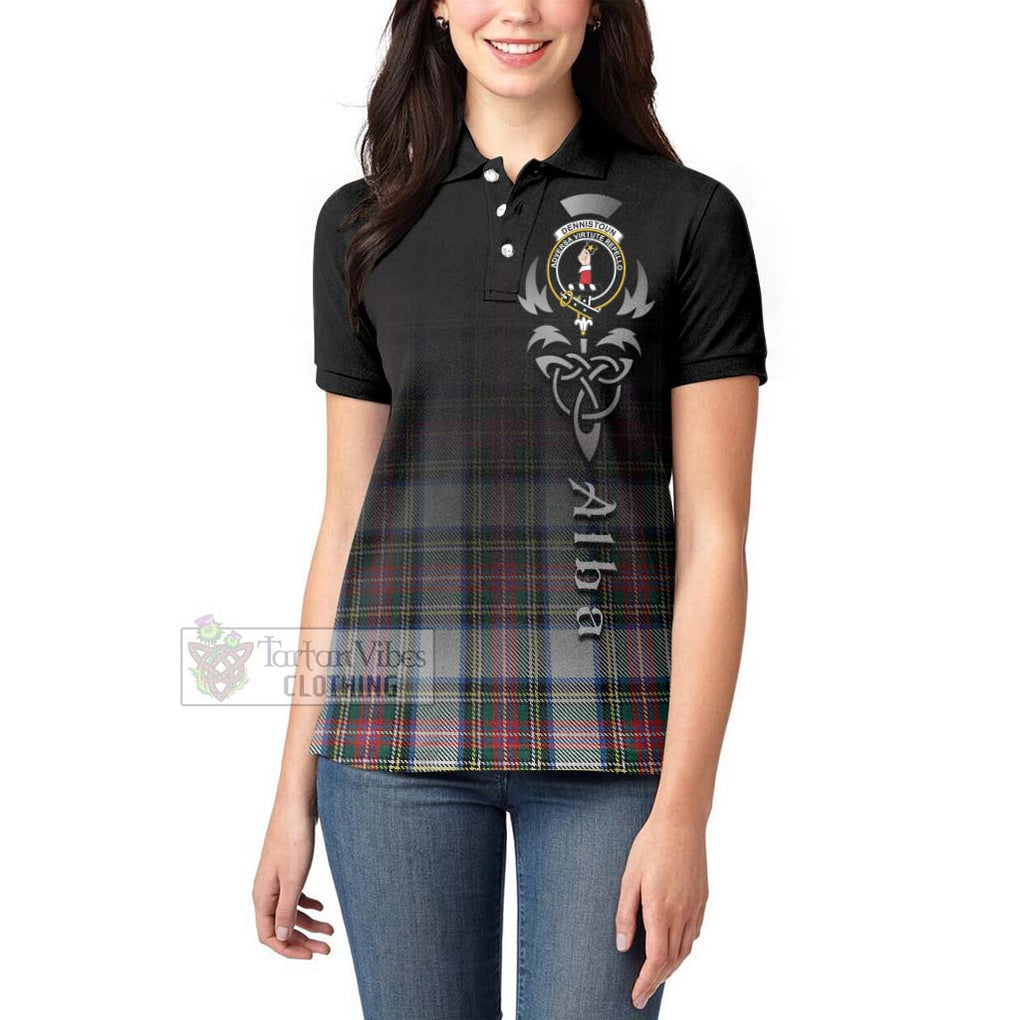 Tartan Vibes Clothing Dennistoun Tartan Women's Polo Shirt Featuring Alba Gu Brath Family Crest Celtic Inspired