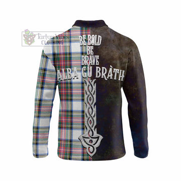 Dennistoun Tartan Family Crest Long Sleeve Polo Shirt Alba Gu Brath Be Brave Lion Ancient Style - Tartan Vibes Clothing