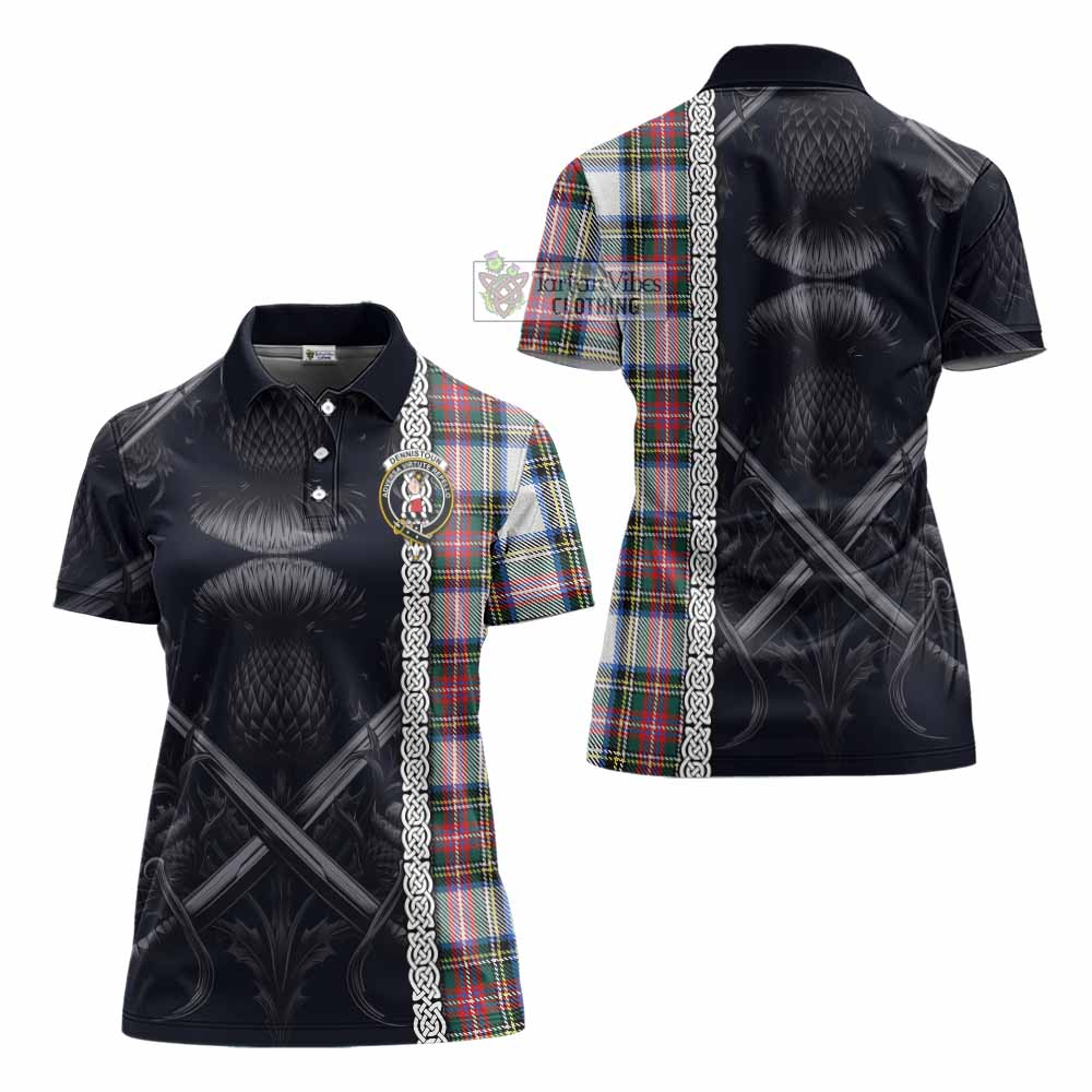 Tartan Vibes Clothing Dennistoun Tartan Women's Polo Shirt with Family Crest Cross Sword Thistle Celtic Vibes