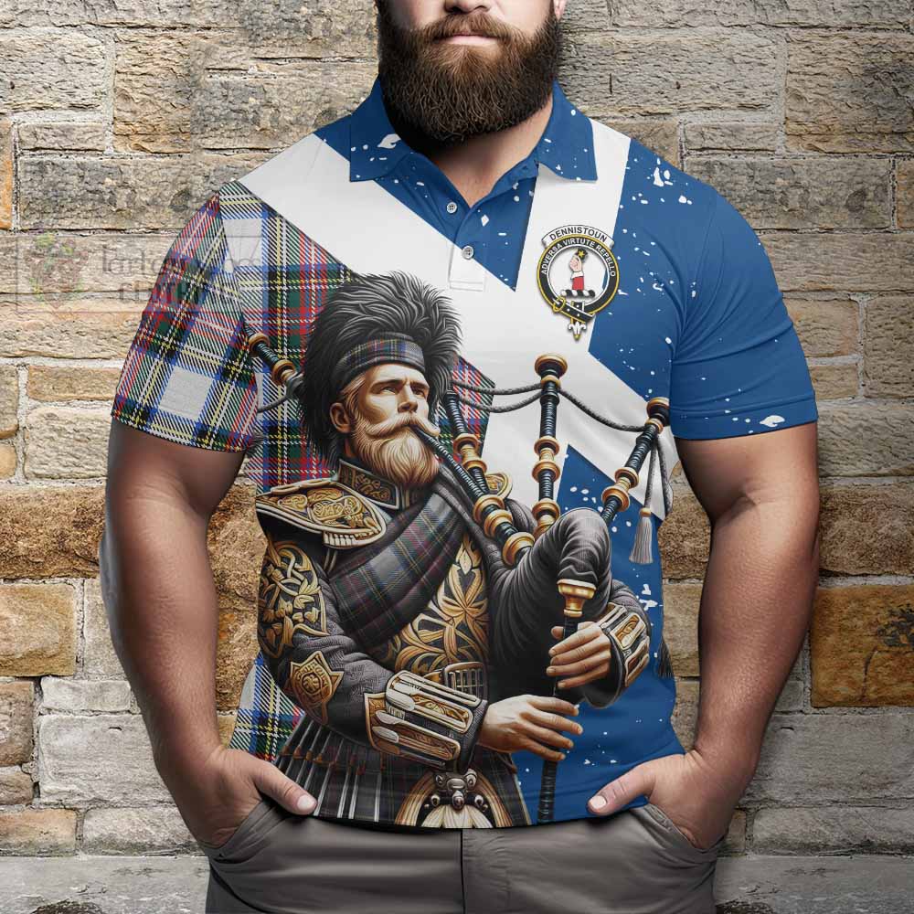 Tartan Vibes Clothing Dennistoun Tartan Polo Shirt with Family Crest Scottish Bagpiper Vibes