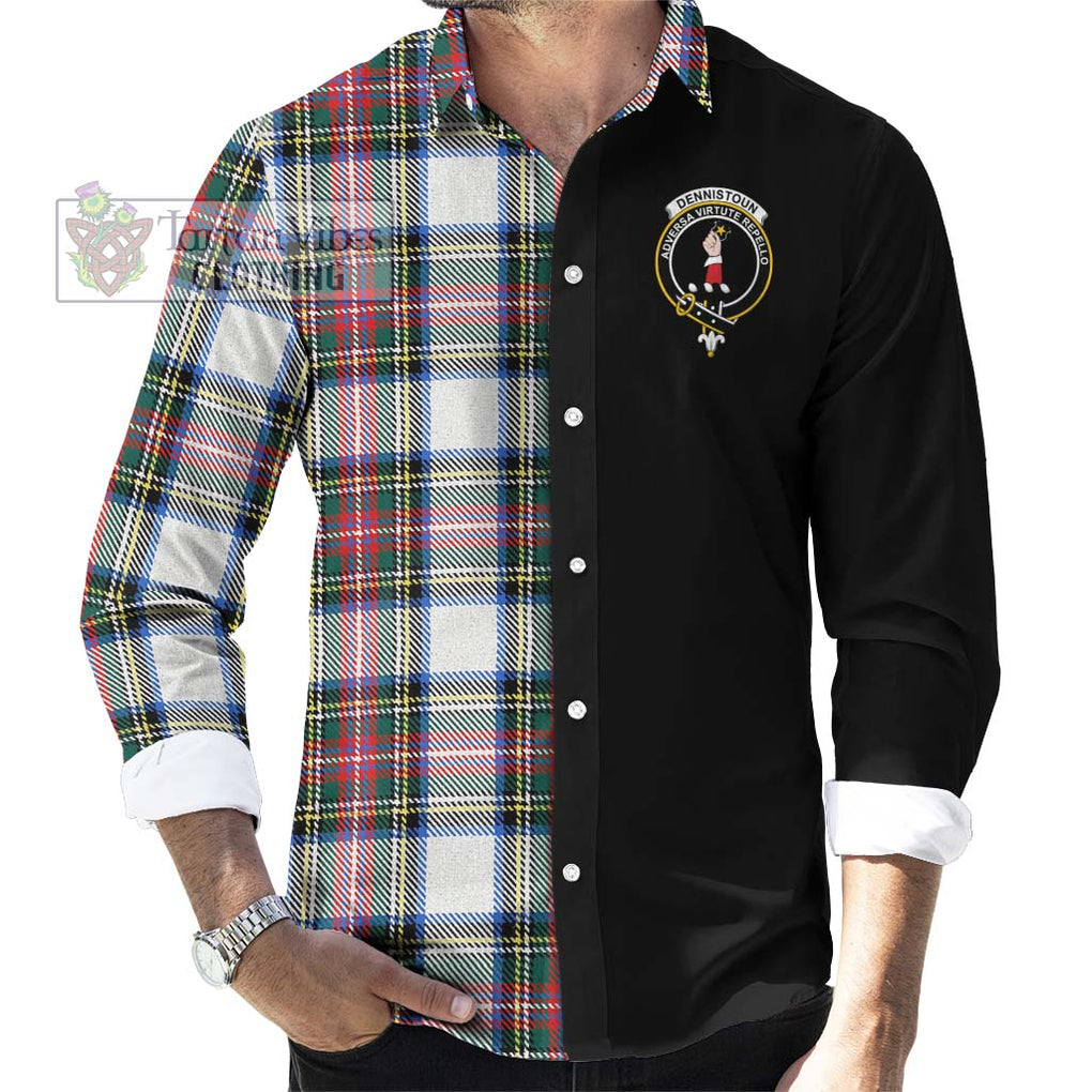 Dennistoun Tartan Long Sleeve Button Shirt with Family Crest and Half Of Me Style - Tartanvibesclothing Shop