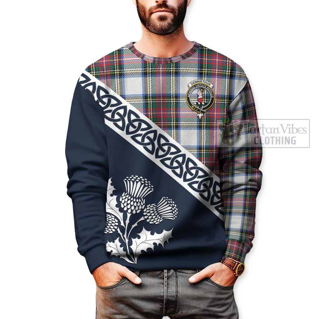 Tartan Vibes Clothing Dennistoun Tartan Sweatshirt Featuring Thistle and Scotland Map