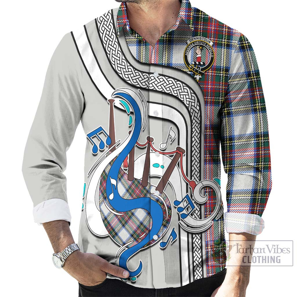 Dennistoun Tartan Long Sleeve Button Shirt with Epic Bagpipe Style - Tartanvibesclothing Shop