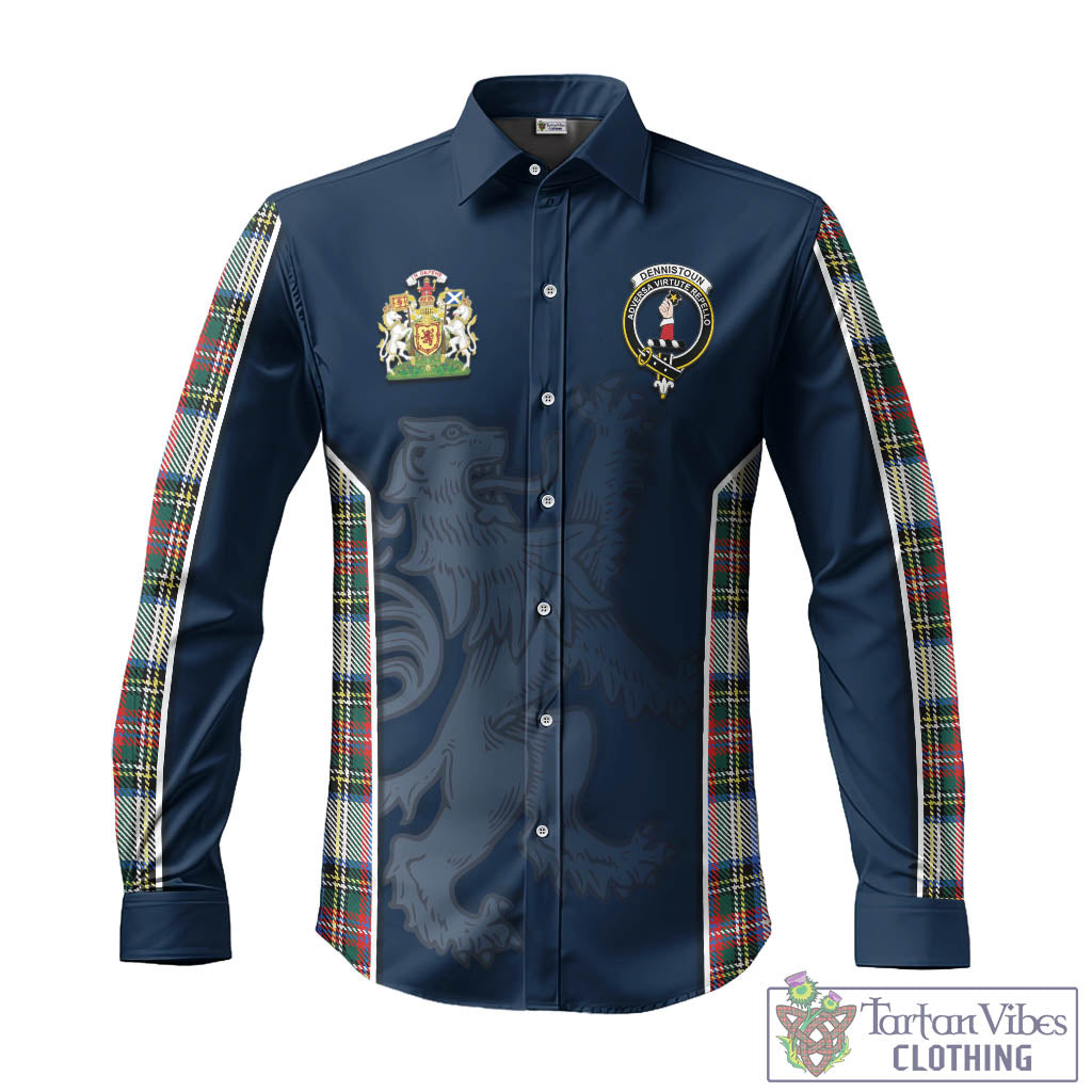 Tartan Vibes Clothing Dennistoun Tartan Long Sleeve Button Up Shirt with Family Crest and Lion Rampant Vibes Sport Style