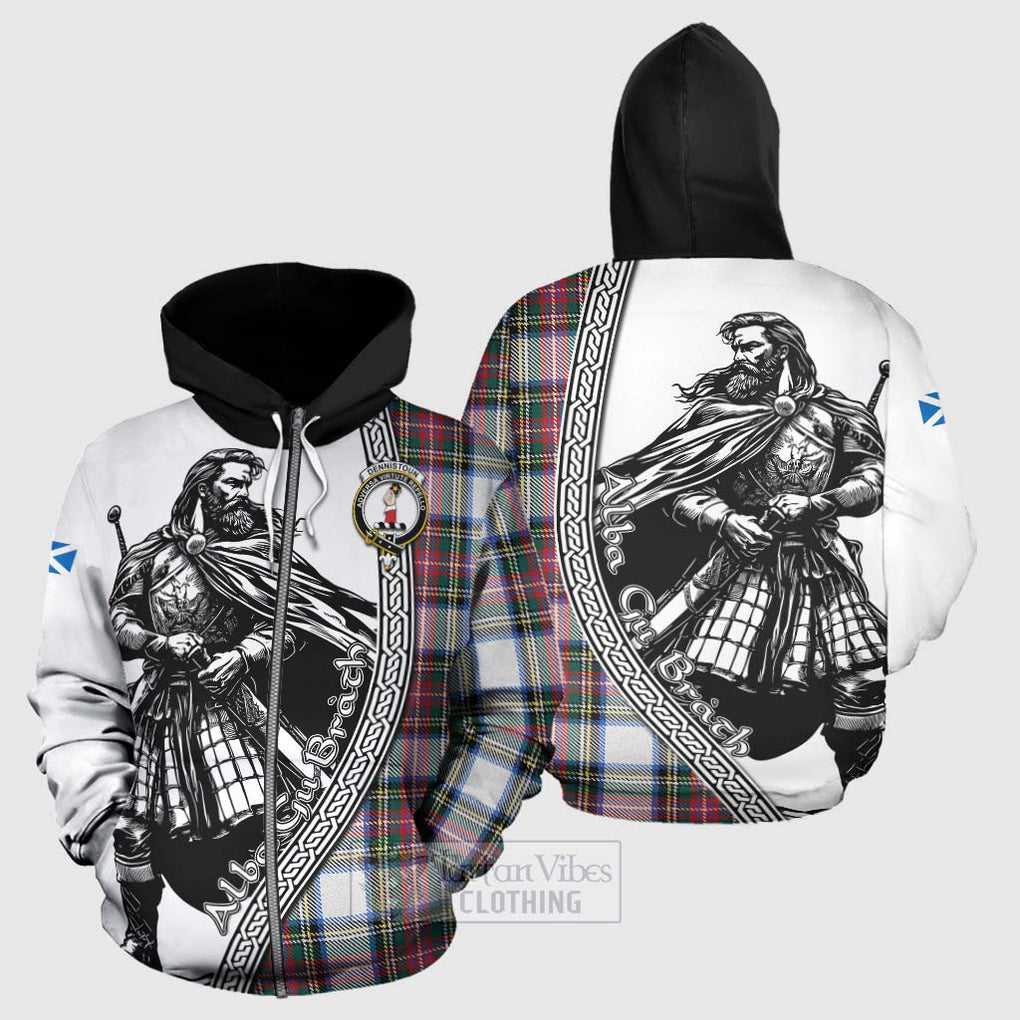 Tartan Vibes Clothing Dennistoun Tartan Clan Crest Hoodie with Highlander Warrior Celtic Style