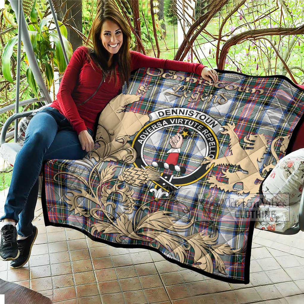 Tartan Vibes Clothing Dennistoun Tartan Quilt with Family Crest and Scottish Symbol Style