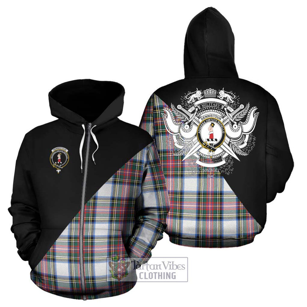 Dennistoun Tartan Hoodie with Family Crest and Military Logo Style - Tartanvibesclothing Shop