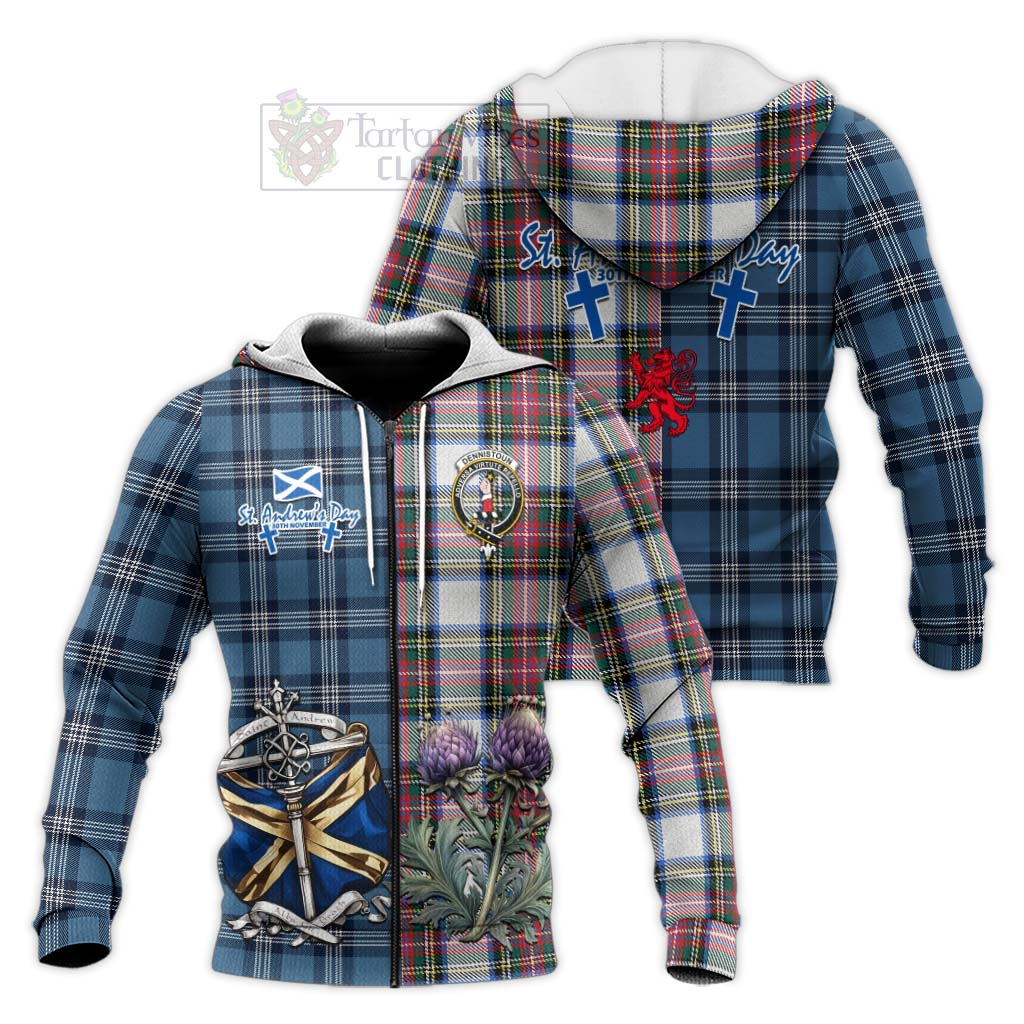 Tartan Vibes Clothing Dennistoun Tartan Knitted Hoodie Happy St. Andrew's Day Half Tartan Style