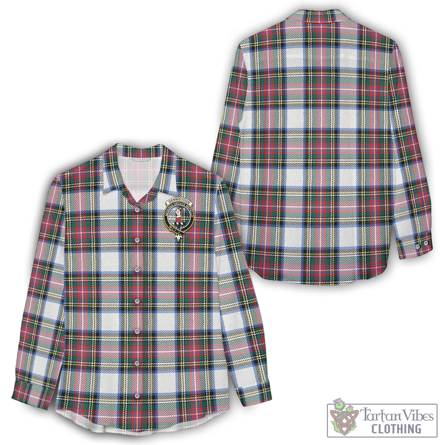 Tartan Vibes Clothing Dennistoun Tartan Womens Casual Shirt with Family Crest