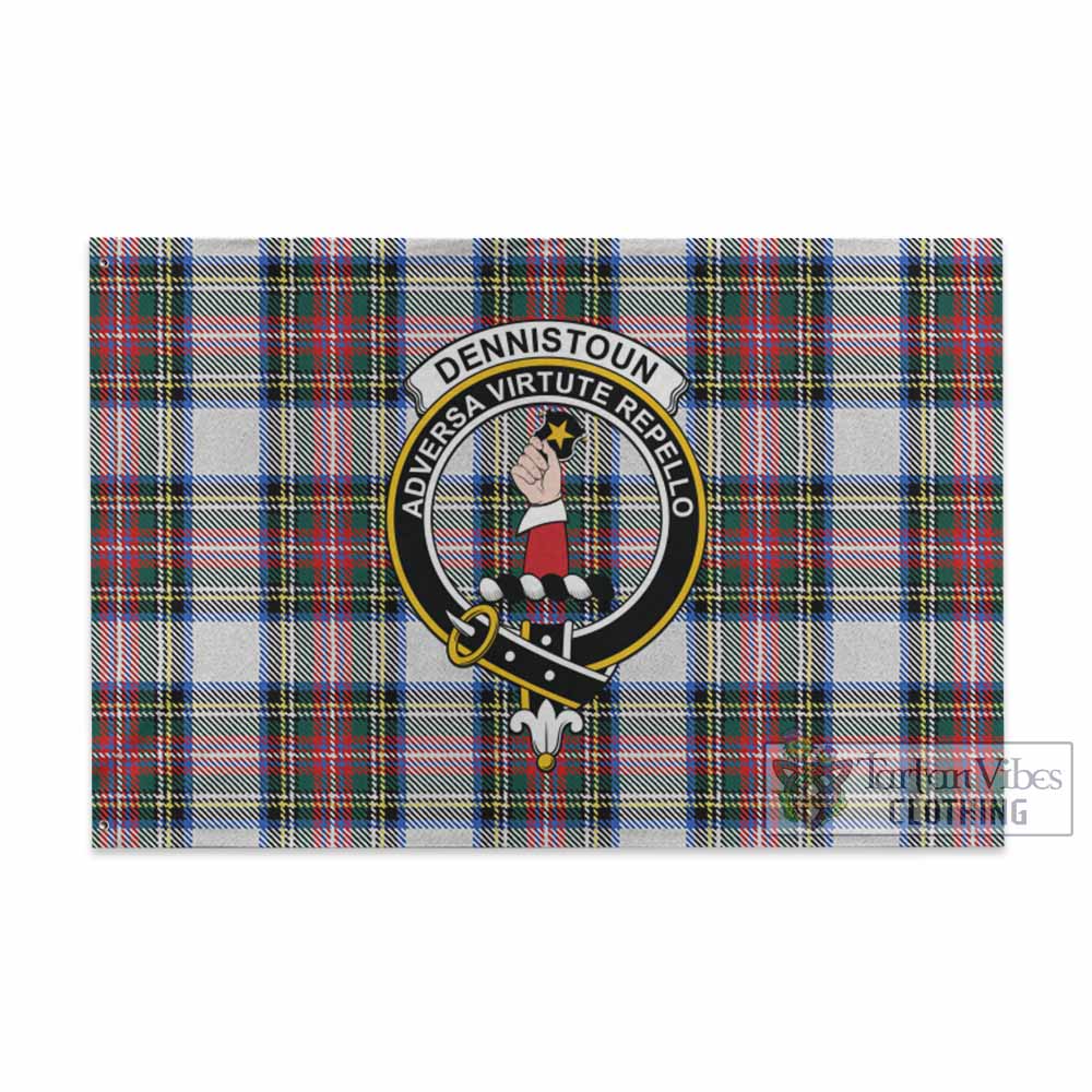 Tartan Vibes Clothing Dennistoun Tartan House Flag with Family Crest