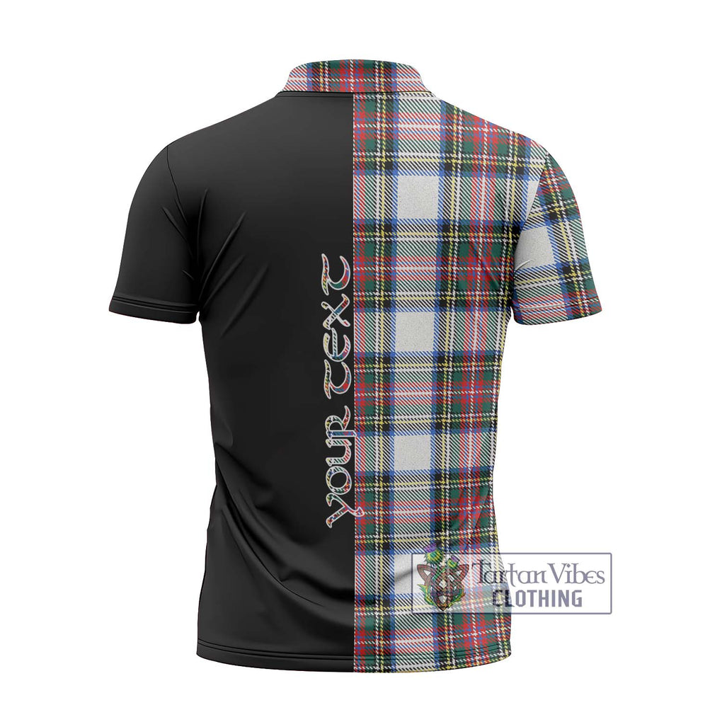 Dennistoun Tartan Zipper Polo Shirt with Family Crest and Half Of Me Style - Tartanvibesclothing Shop