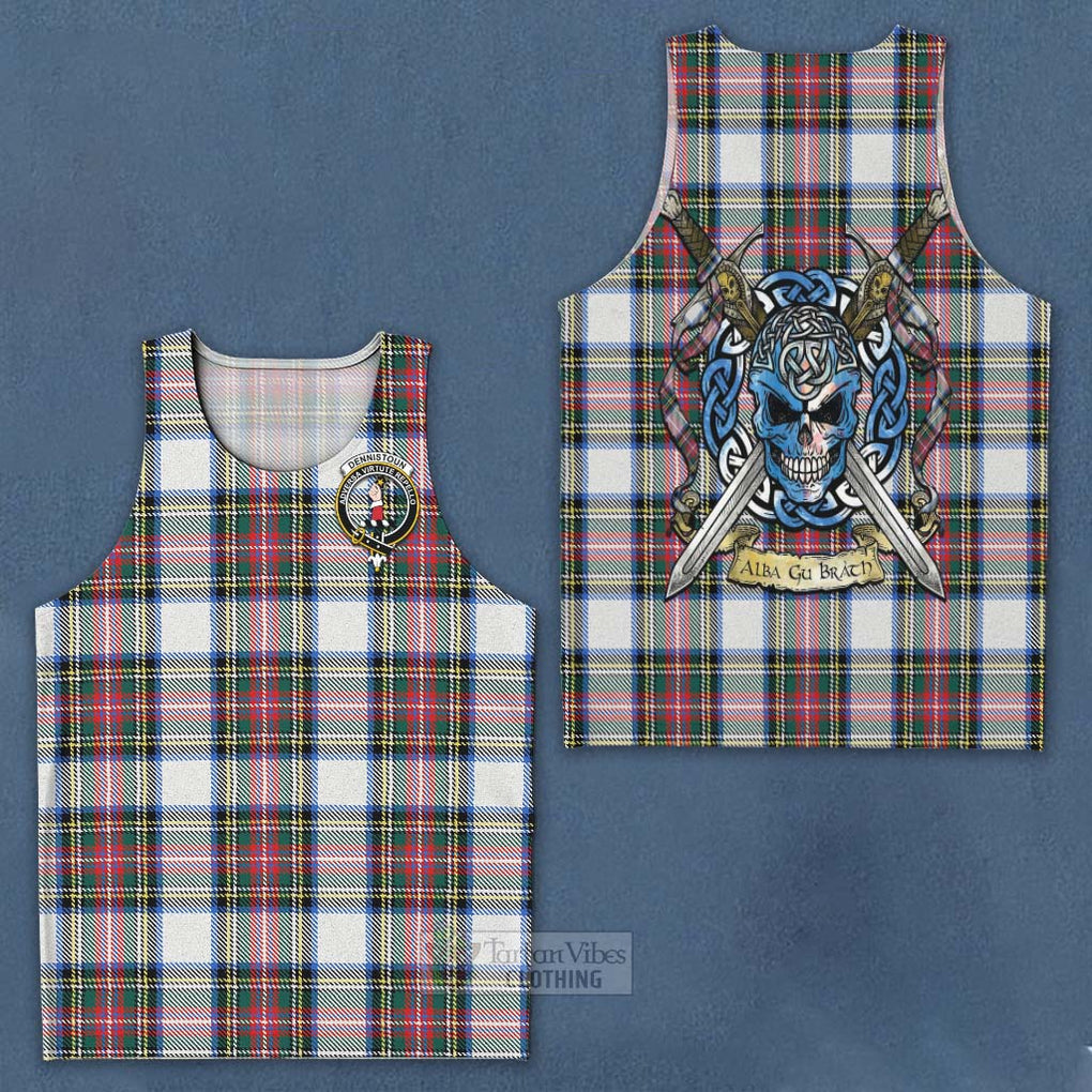 Tartan Vibes Clothing Dennistoun Tartan Men's Tank Top with Family Crest Celtic Skull Style