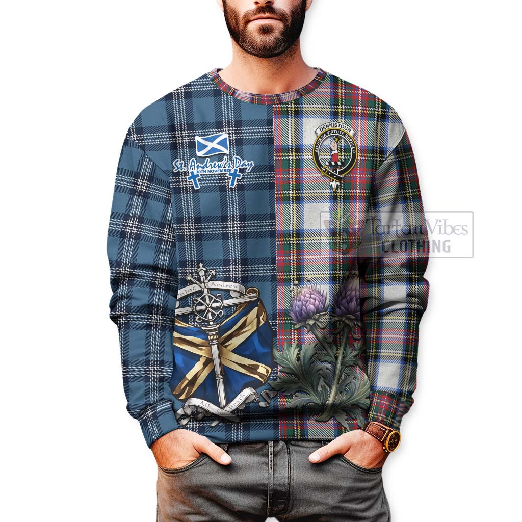 Tartan Vibes Clothing Dennistoun Tartan Sweatshirt Happy St. Andrew's Day Half Tartan Style