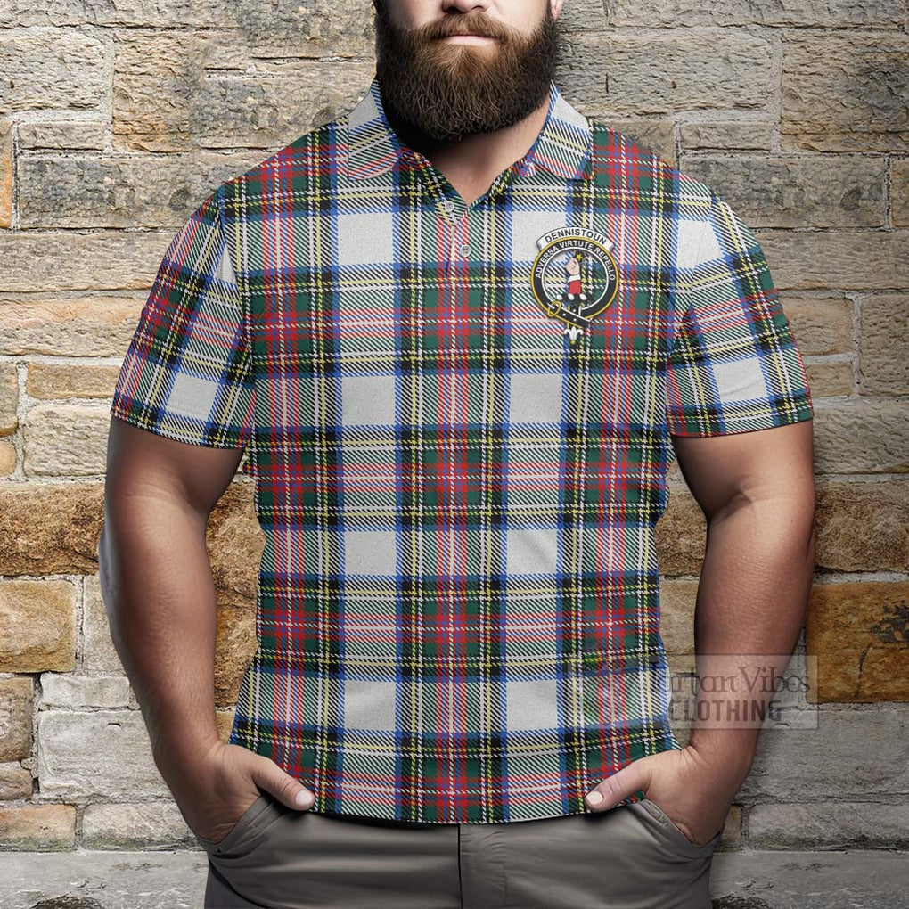 Tartan Vibes Clothing Dennistoun Tartan Polo Shirt with Family Crest Celtic Skull Style