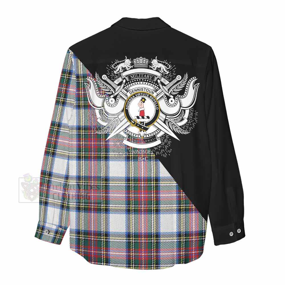 Tartan Vibes Clothing Dennistoun Tartan Women's Casual Shirt with Family Crest and Military Logo Style