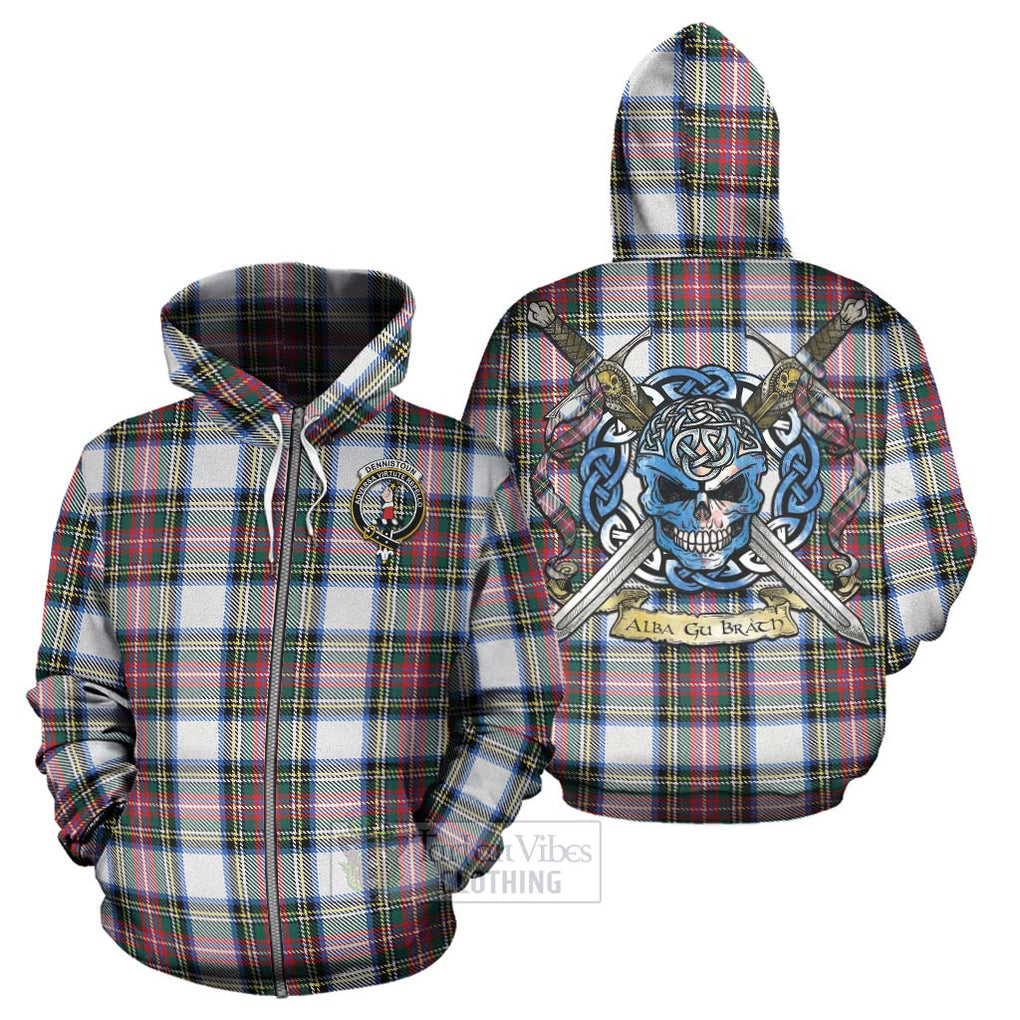 Tartan Vibes Clothing Dennistoun Tartan Hoodie with Family Crest Celtic Skull Style