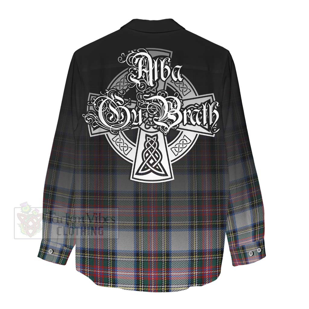 Tartan Vibes Clothing Dennistoun Tartan Women's Casual Shirt Featuring Alba Gu Brath Family Crest Celtic Inspired