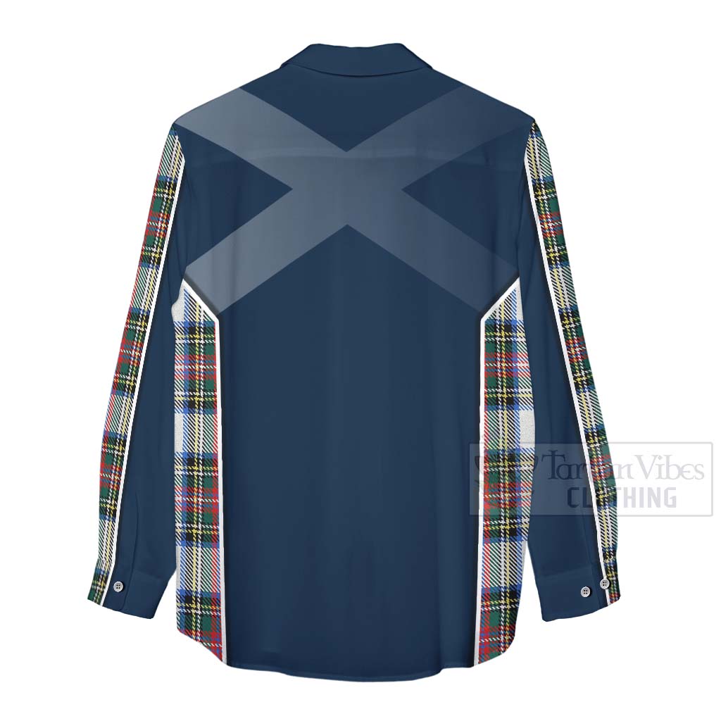 Tartan Vibes Clothing Dennistoun Tartan Women's Casual Shirt with Family Crest and Scottish Thistle Vibes Sport Style