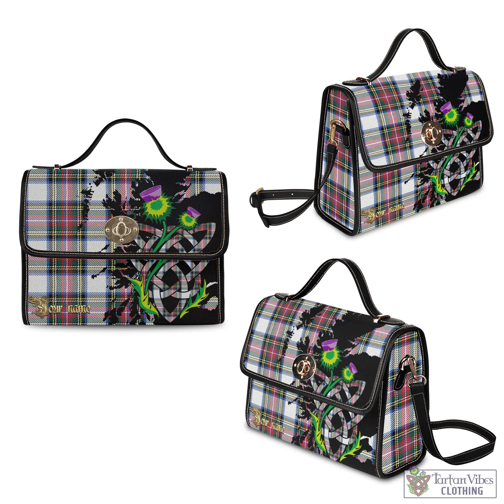 Tartan Vibes Clothing Dennistoun Tartan Waterproof Canvas Bag with Scotland Map and Thistle Celtic Accents