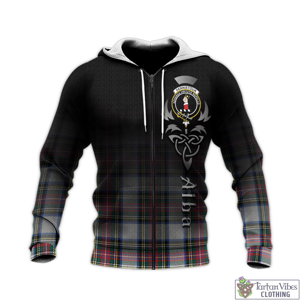 Tartan Vibes Clothing Dennistoun Tartan Knitted Hoodie Featuring Alba Gu Brath Family Crest Celtic Inspired