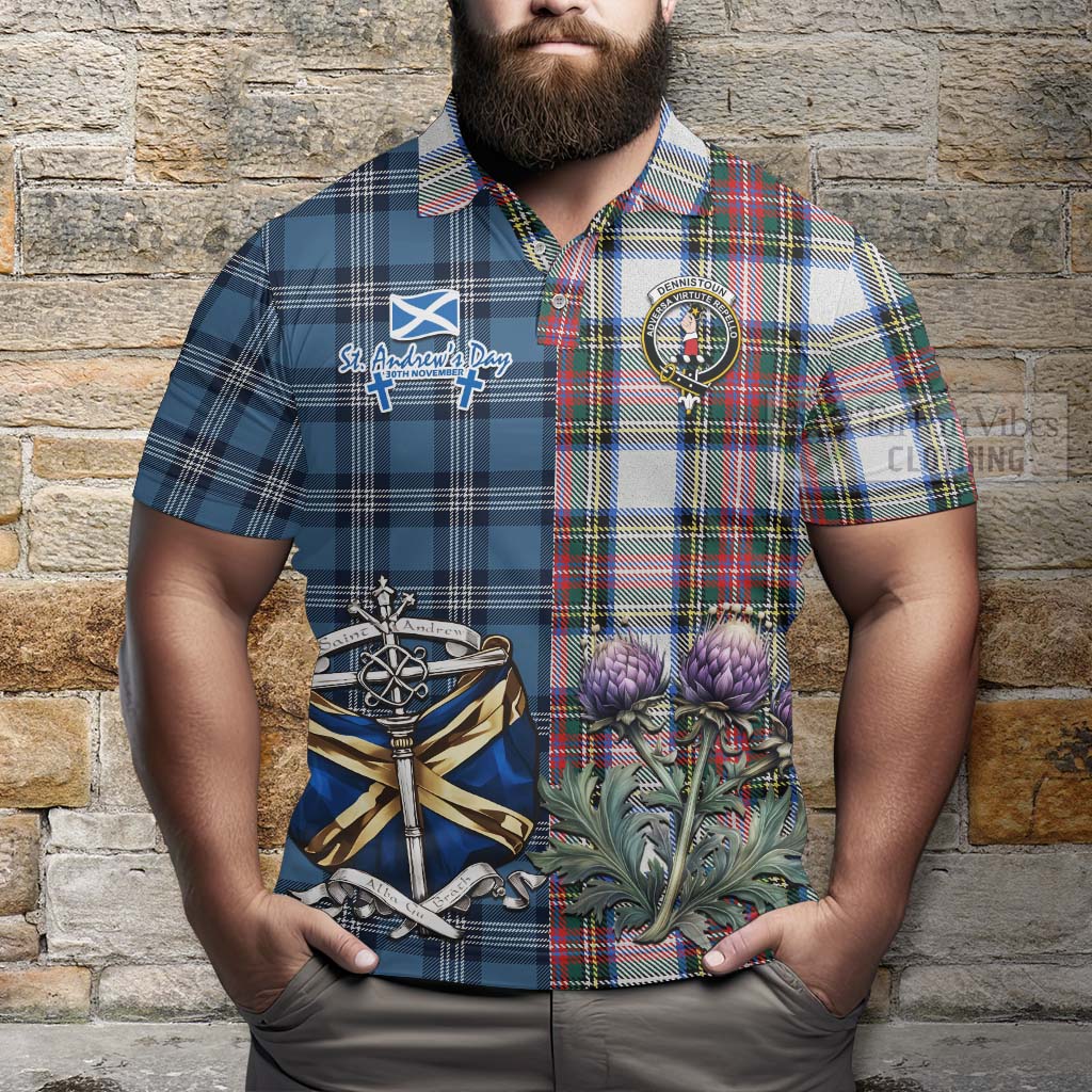 Tartan Vibes Clothing Dennistoun Tartan Polo Shirt Happy St. Andrew's Day Half Tartan Style