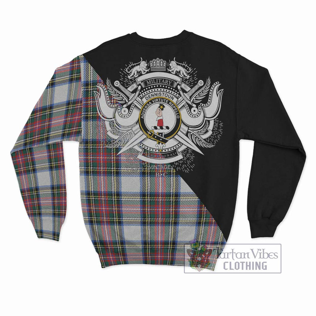 Dennistoun Tartan Sweatshirt with Family Crest and Military Logo Style - Tartanvibesclothing Shop