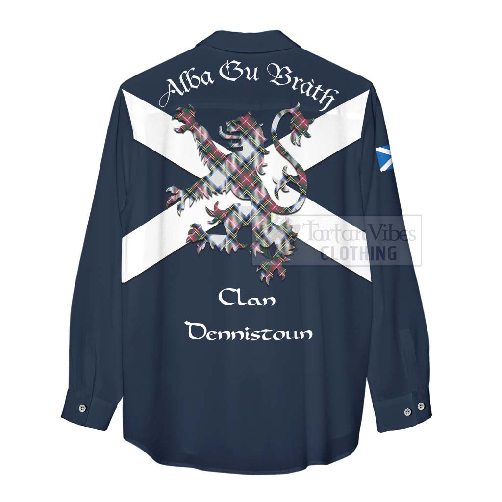 Tartan Vibes Clothing Dennistoun Tartan Lion Rampant Women's Casual Shirt Proudly Display Your Heritage with Alba Gu Brath and Clan Name