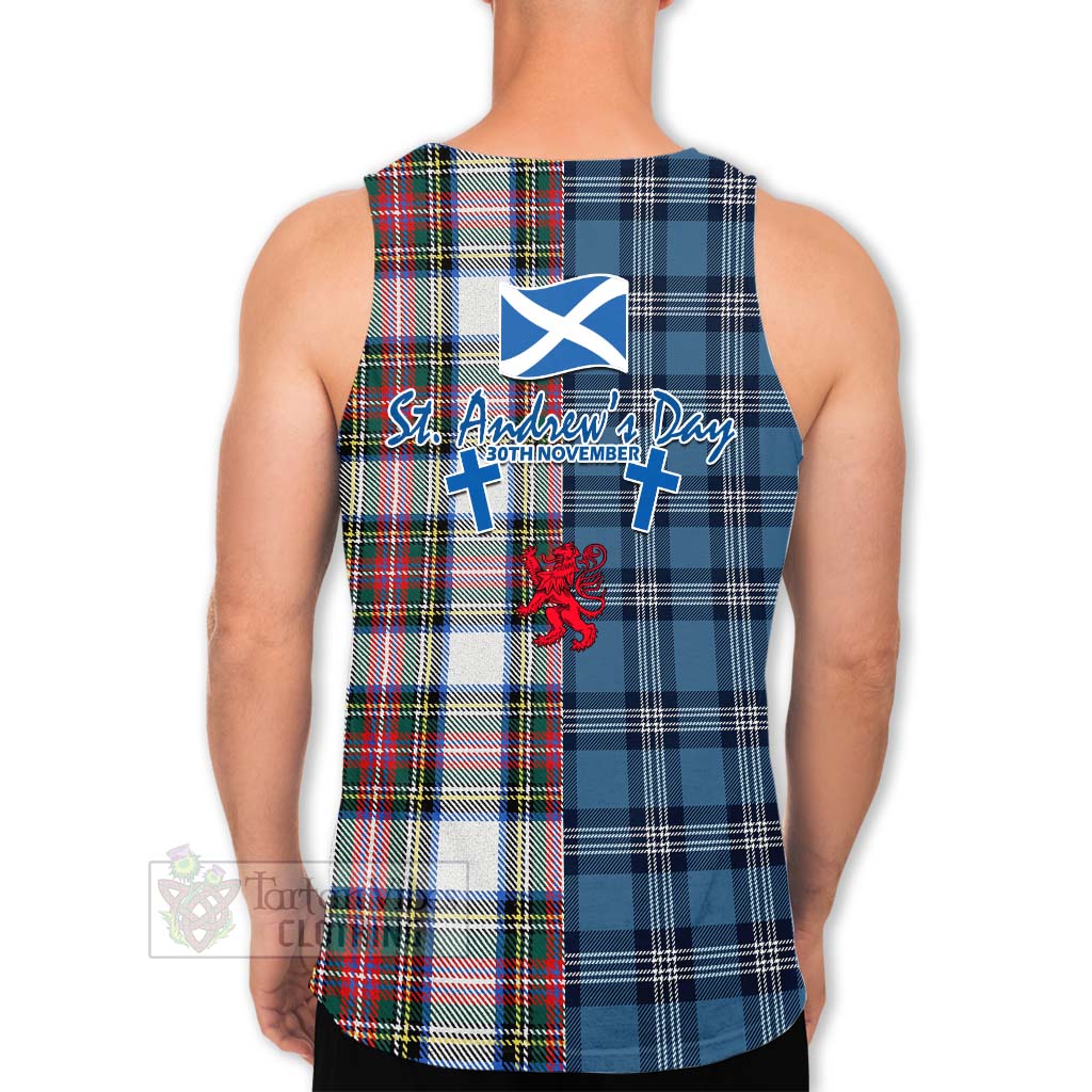 Tartan Vibes Clothing Dennistoun Tartan Men's Tank Top Happy St. Andrew's Day Half Tartan Style