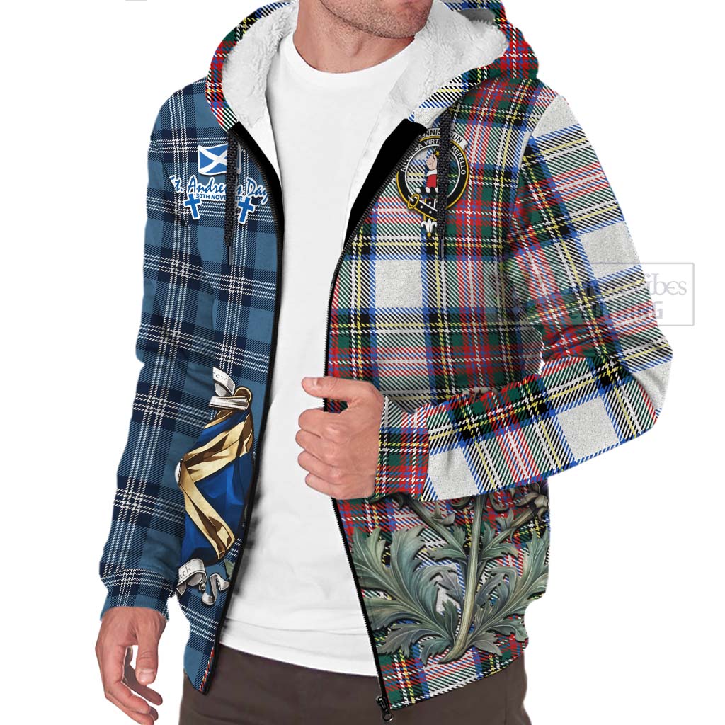 Tartan Vibes Clothing Dennistoun Tartan Sherpa Hoodie Happy St. Andrew's Day Half Tartan Style