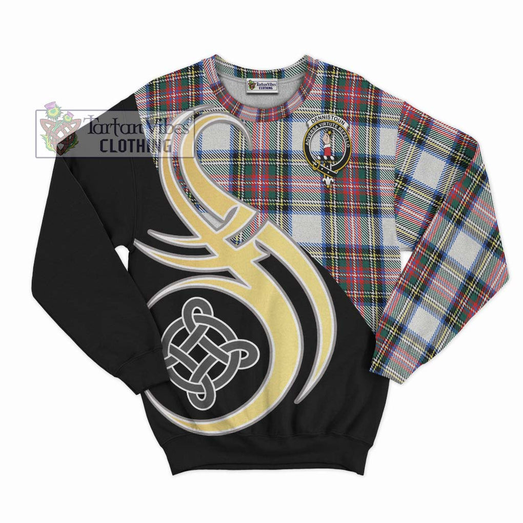 Dennistoun Tartan Sweatshirt with Family Crest and Celtic Symbol Style - Tartan Vibes Clothing