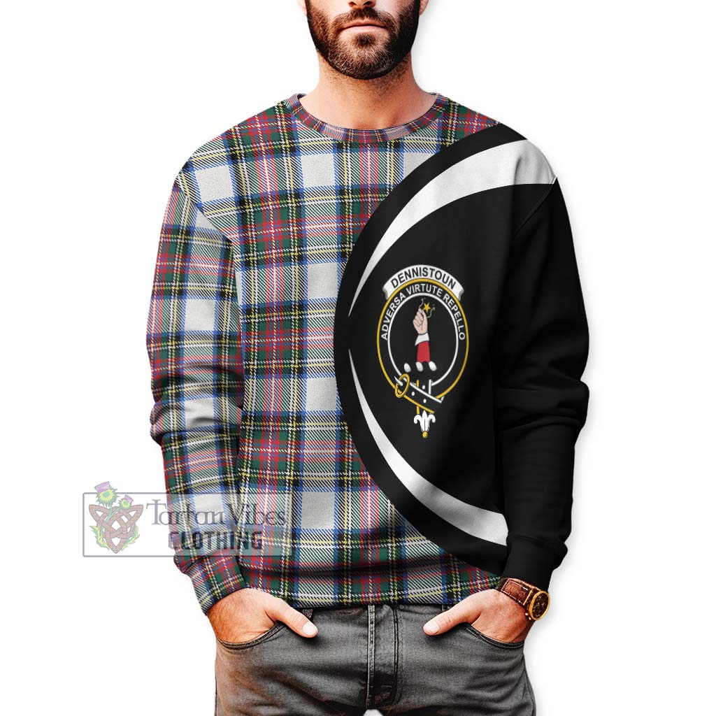 Dennistoun Tartan Sweatshirt with Family Crest Circle Style - Tartan Vibes Clothing