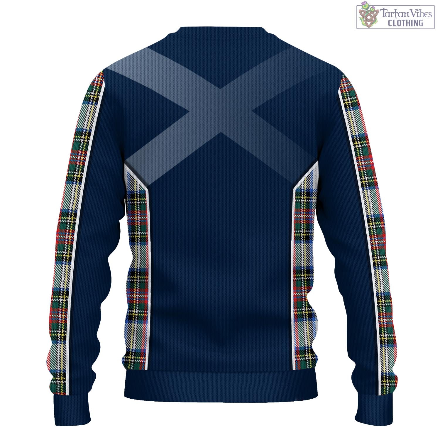 Tartan Vibes Clothing Dennistoun Tartan Knitted Sweatshirt with Family Crest and Scottish Thistle Vibes Sport Style