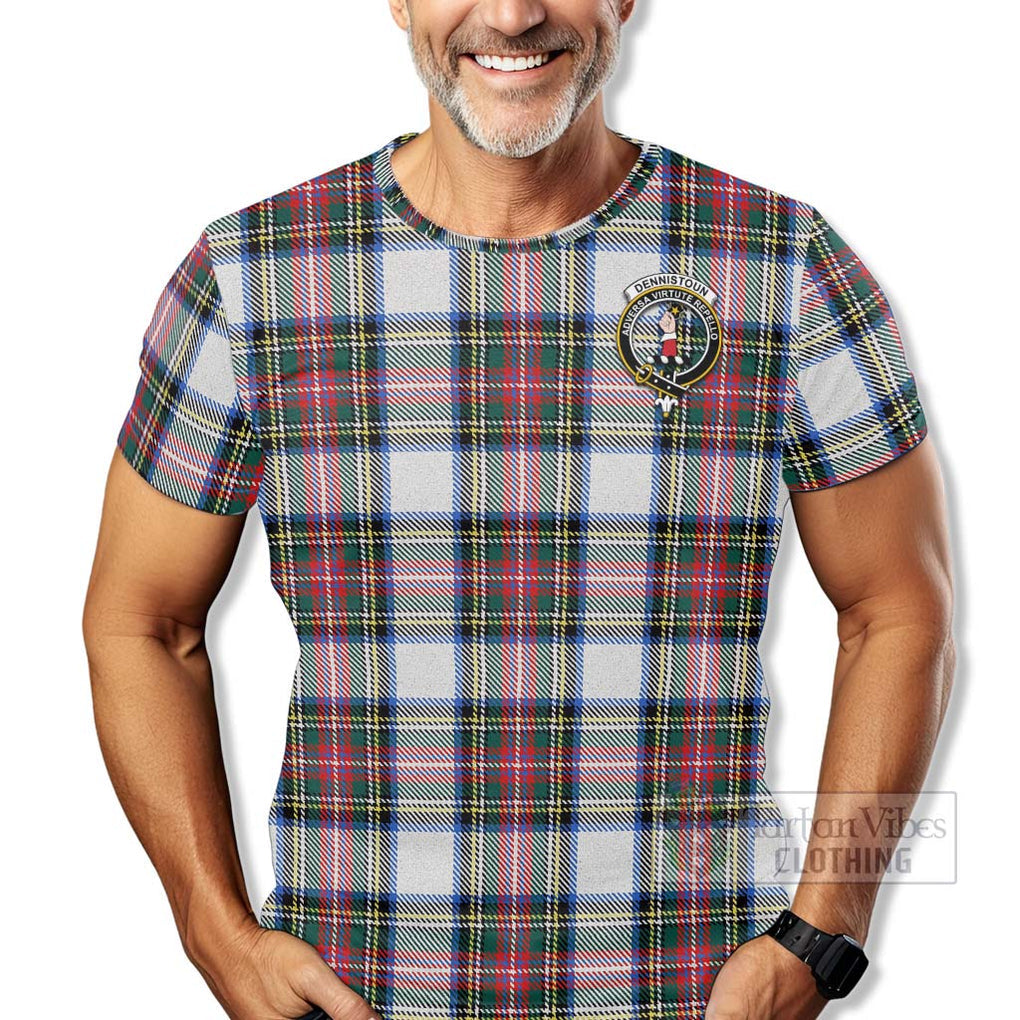 Tartan Vibes Clothing Dennistoun Tartan T-Shirt with Family Crest Celtic Skull Style