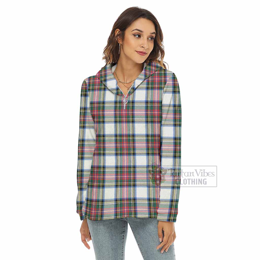 Tartan Vibes Clothing Dennistoun Tartan Women's Borg  Half Zip Fleece Hoodie