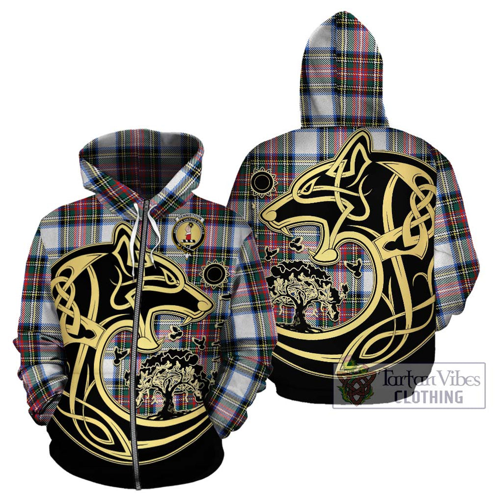 Dennistoun Tartan Hoodie with Family Crest Celtic Wolf Style - Tartan Vibes Clothing