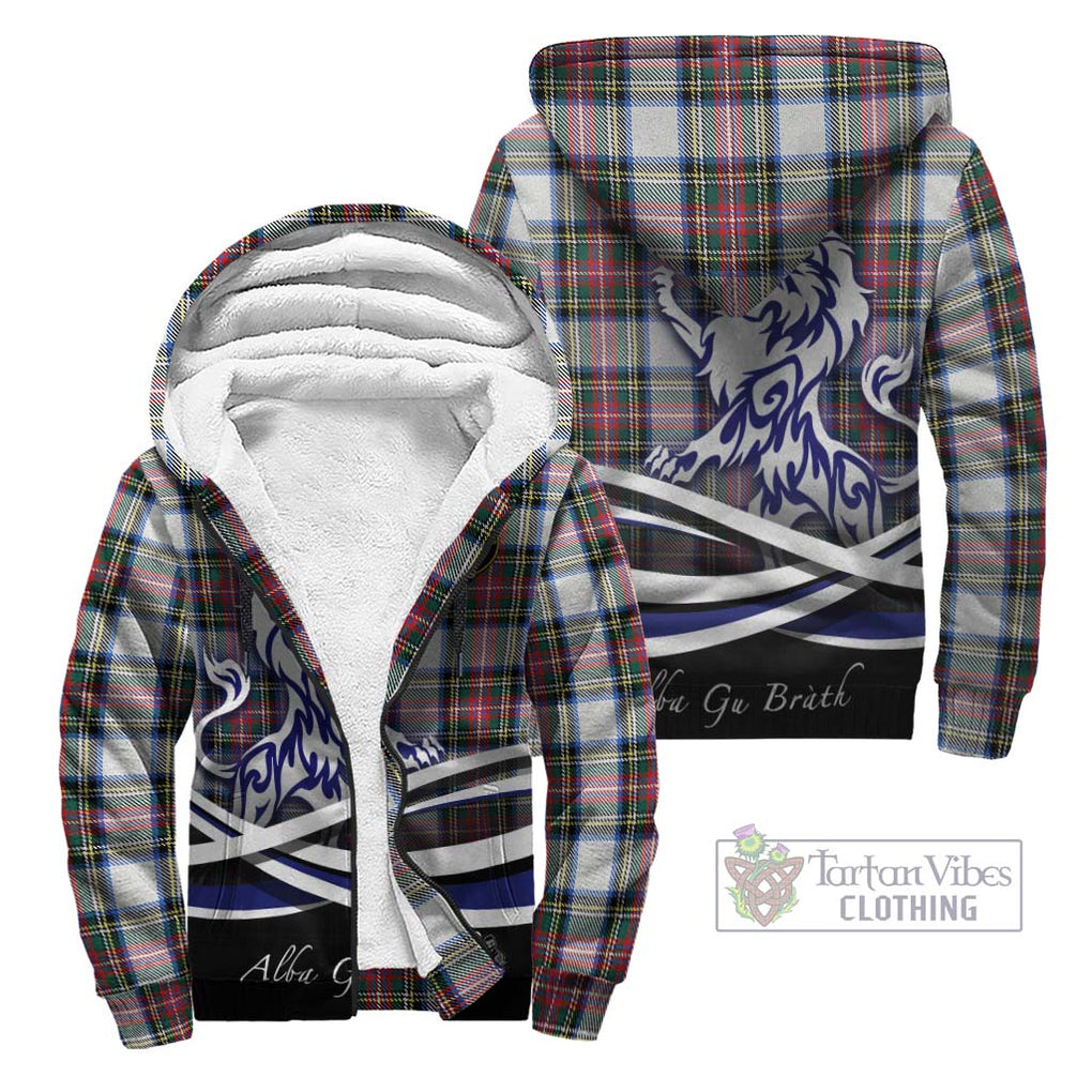 Dennistoun Tartan Sherpa Hoodie with Alba Gu Brath Regal Lion Emblem Unisex - Tartanvibesclothing Shop