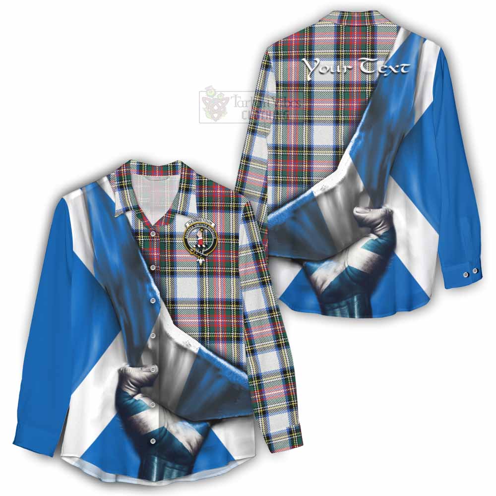 Tartan Vibes Clothing Dennistoun Tartan Women's Casual Shirt with Family Crest Scotland Patriotic Style