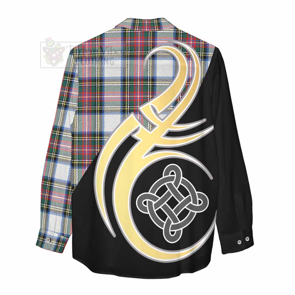 Tartan Vibes Clothing Dennistoun Tartan Women's Casual Shirt with Family Crest and Celtic Symbol Style