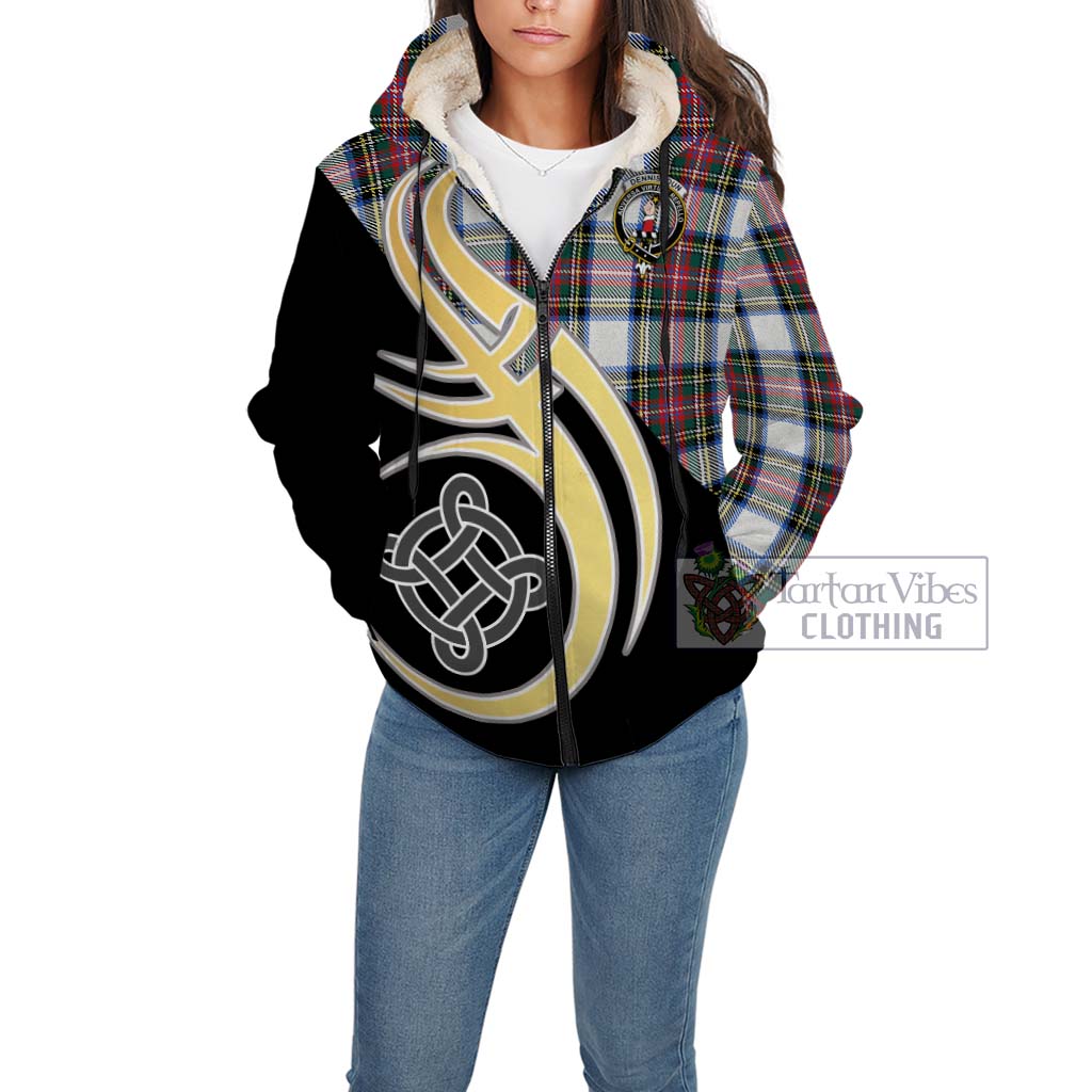 Dennistoun Tartan Sherpa Hoodie with Family Crest and Celtic Symbol Style Unisex - Tartan Vibes Clothing