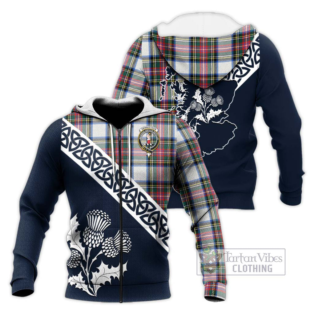 Tartan Vibes Clothing Dennistoun Tartan Knitted Hoodie Featuring Thistle and Scotland Map