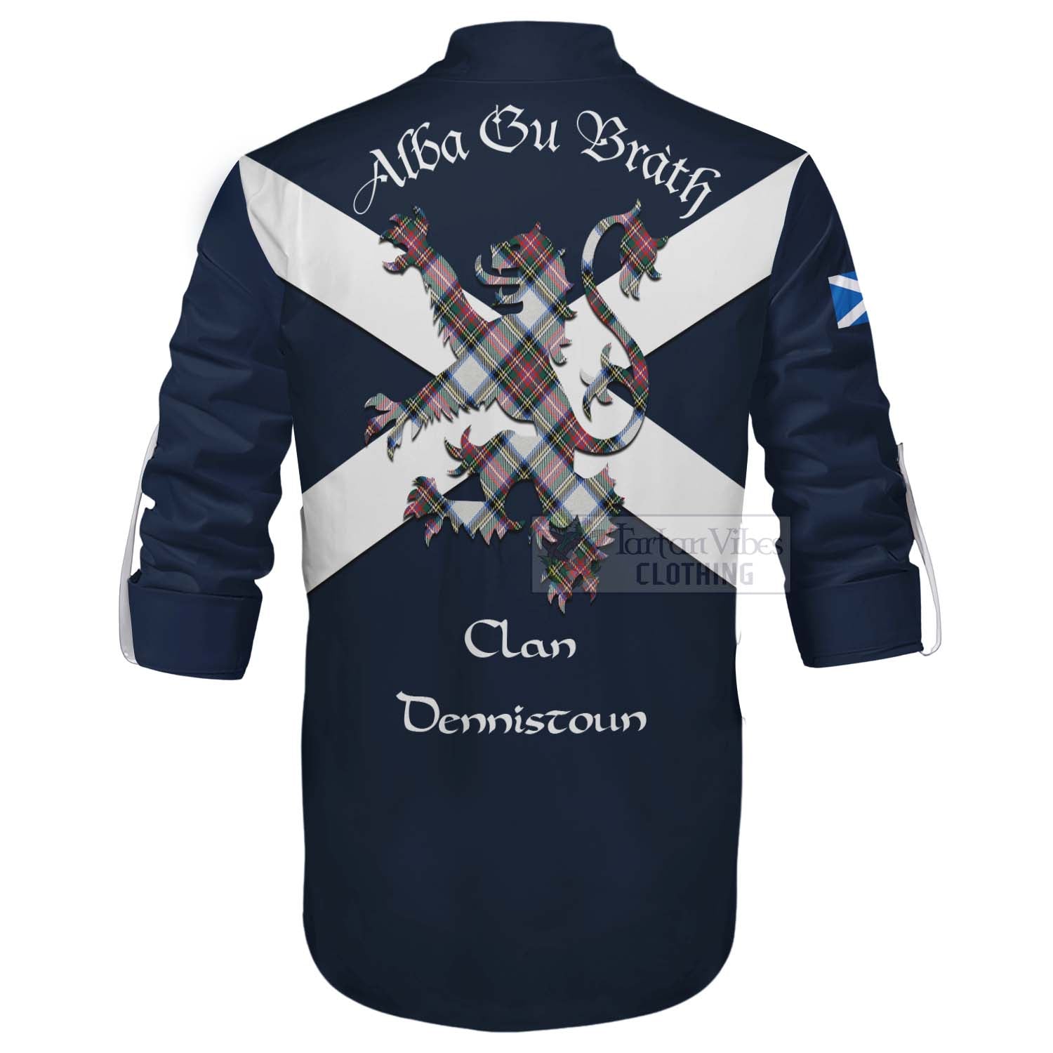 Tartan Vibes Clothing Dennistoun Tartan Lion Rampant Ghillie Kilt Shirt Proudly Display Your Heritage with Alba Gu Brath and Clan Name