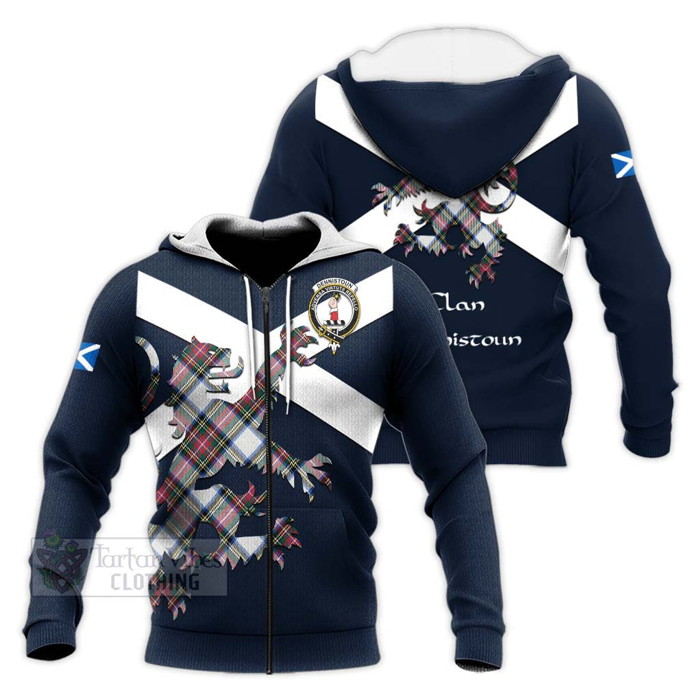 Tartan Vibes Clothing Dennistoun Tartan Lion Rampant Knitted Hoodie – Proudly Display Your Heritage with Alba Gu Brath and Clan Name