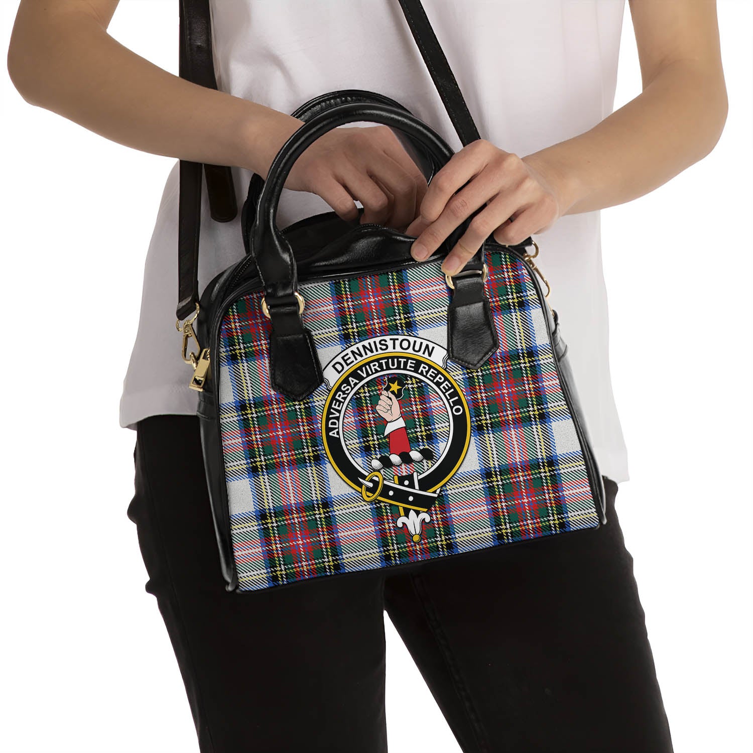 Dennistoun Tartan Shoulder Handbags with Family Crest - Tartanvibesclothing