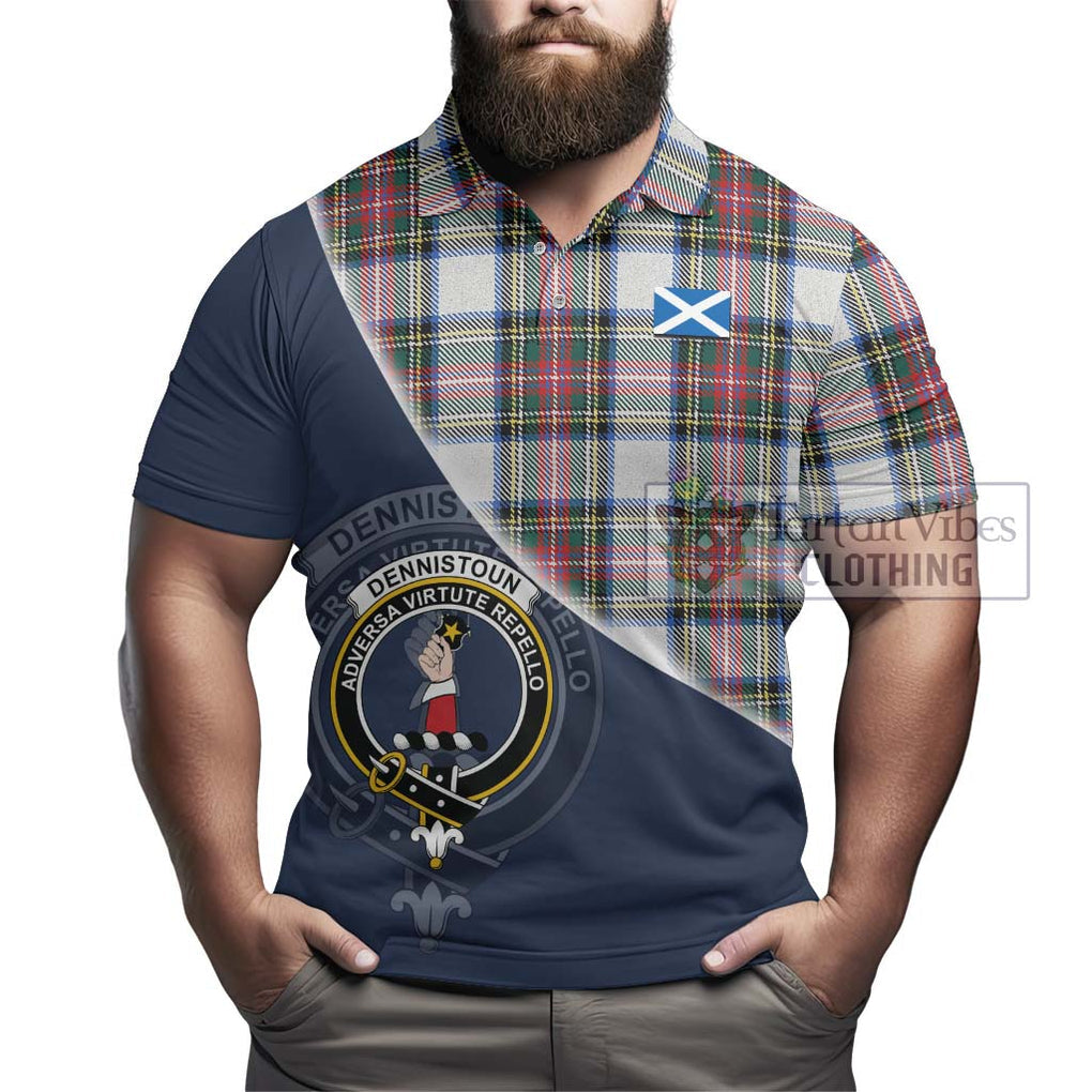 Dennistoun Tartan Polo Shirt with Personalised National Flag and Family Crest Half Style - Tartanvibesclothing Shop