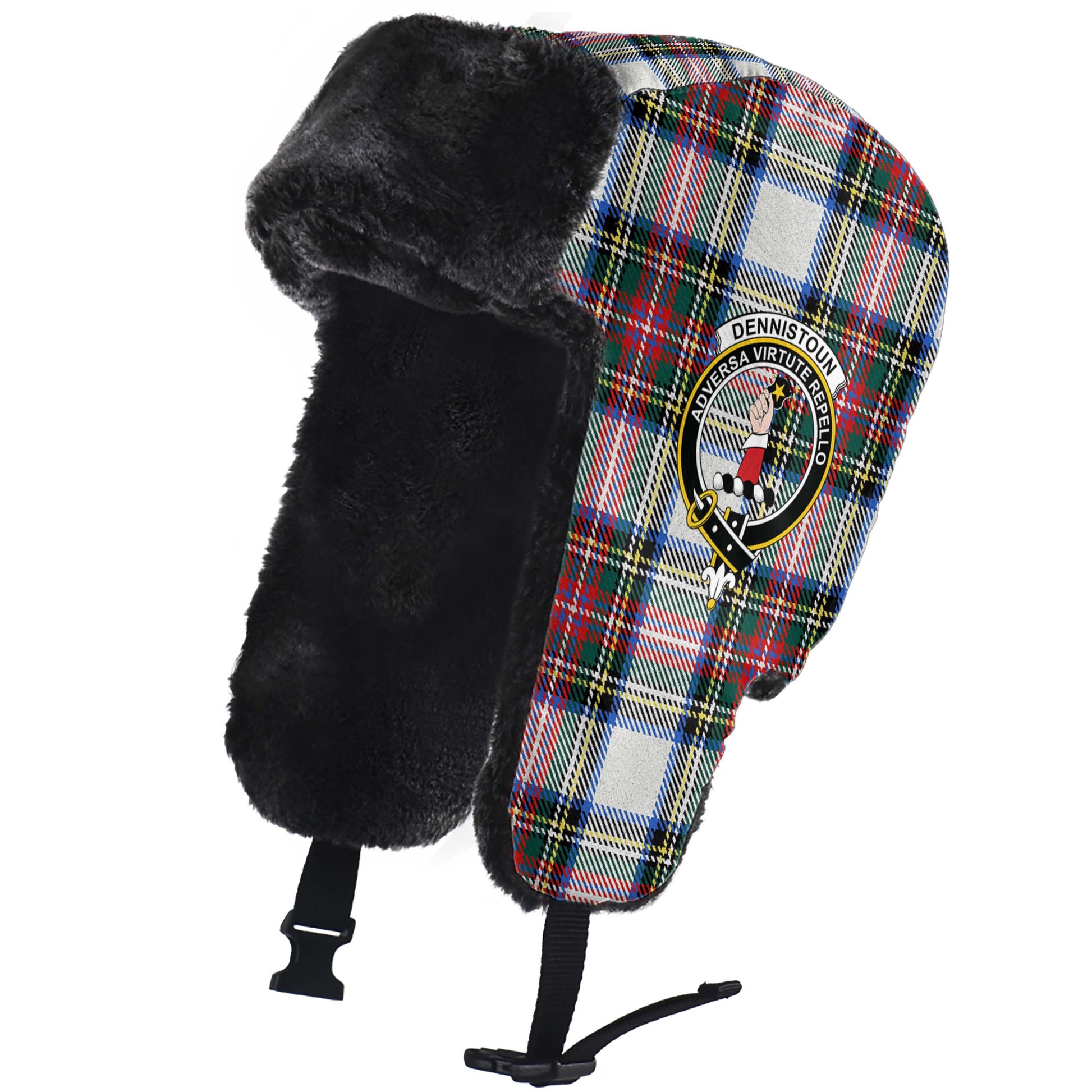 Dennistoun Tartan Winter Trapper Hat with Family Crest - Tartanvibesclothing