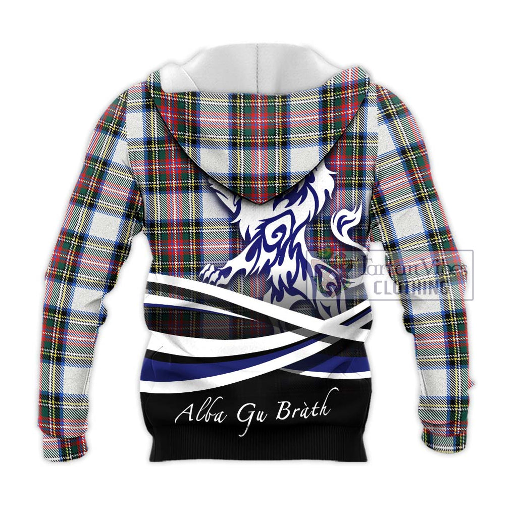 Dennistoun Tartan Knitted Hoodie with Alba Gu Brath Regal Lion Emblem - Tartanvibesclothing Shop