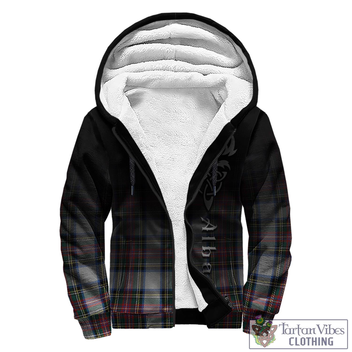 Tartan Vibes Clothing Dennistoun Tartan Sherpa Hoodie Featuring Alba Gu Brath Family Crest Celtic Inspired