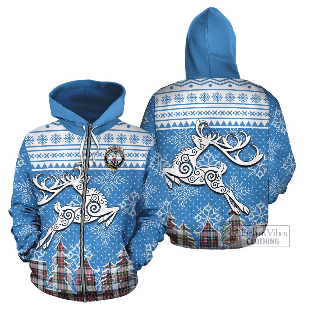 Tartan Vibes Clothing Dennistoun Clan Christmas Cotton Hoodie Celtic Reindeer Style