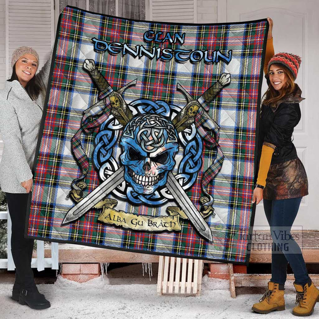 Tartan Vibes Clothing Dennistoun Tartan Quilt with Celtic Skull Alba Gu Brath Style