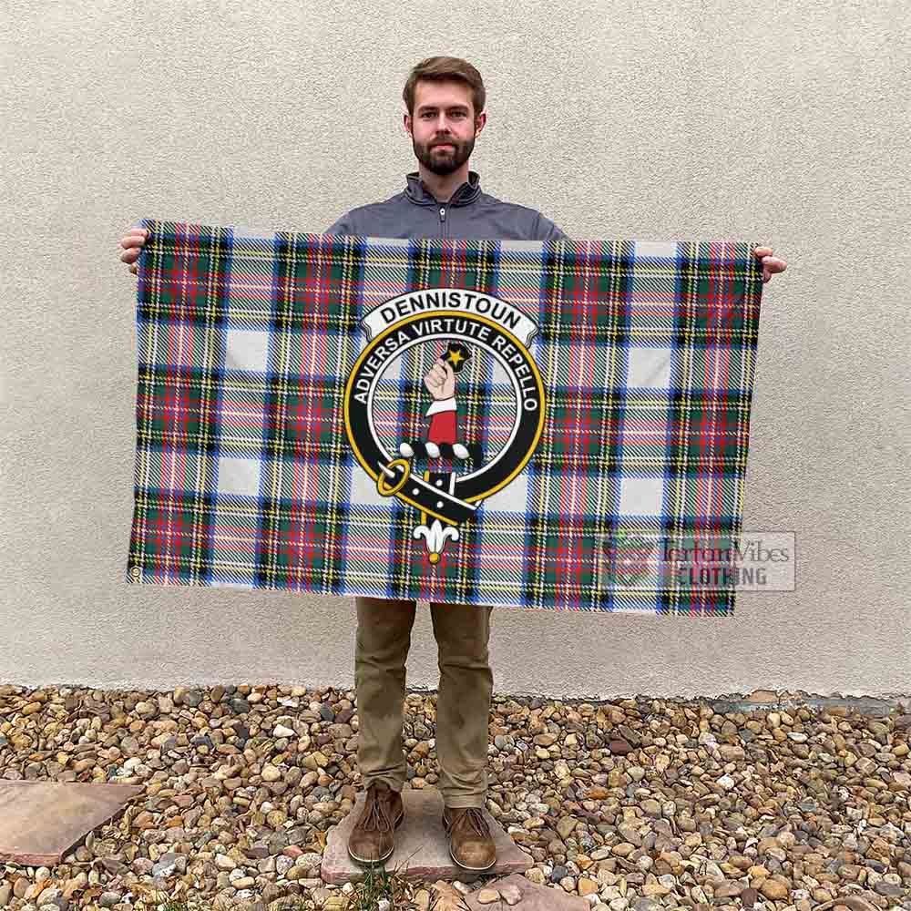 Tartan Vibes Clothing Dennistoun Tartan House Flag with Family Crest